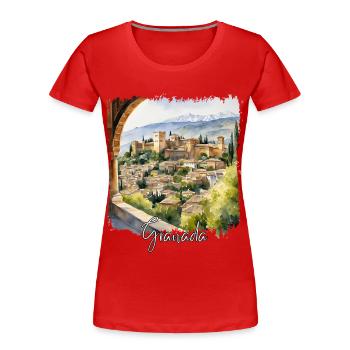 Granada Watercolor, Granada Spain - Women's Premium Organic T-Shirt - red - Front - Mia (176cm)