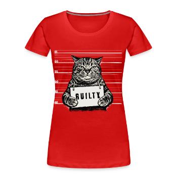 Grimmiger Kater – Mugshot Guilty Design - Frauen Premium Bio T-Shirt - Rot - Vorne - Mia (176cm)