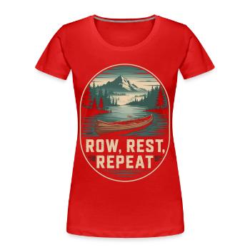 T-shirt des montagnes du lac à pagayer – Repos à la rame répété - T-shirt bio Premium Femme - rouge - Devant - Mia (176cm)