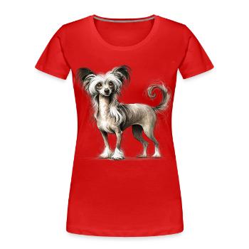 Chinese Crested  Illustration  - Frauen Premium Bio T-Shirt - Rot - Vorne - Mia (176cm)