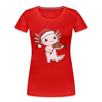 Weihnachts-Axolotl-Fisch spielt Geigenkunst - Frauen Premium Bio T-Shirt - Rot - Vorne - Mia (176cm)