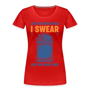 Nur noch ein Pack, ich schwöre, Sammelkarten-Booster - Frauen Premium Bio T-Shirt - Rot - Vorne - Mia (176cm)