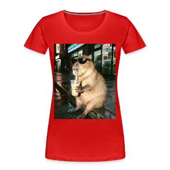 Café glacé au capybara, photo drôle de capybara - T-shirt bio Premium Femme - rouge - Devant - Mia (176cm)