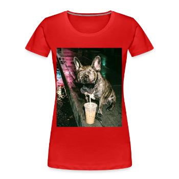 Französische Bulldogge trink Eiskaffee - Frauen Premium Bio T-Shirt - Rot - Vorne - Mia (176cm)