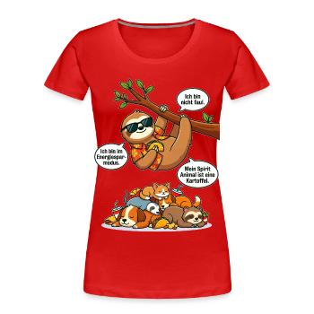 Energy-saving sloth and little animal - Women's Premium Organic T-Shirt - red - Front - Mia (176cm)