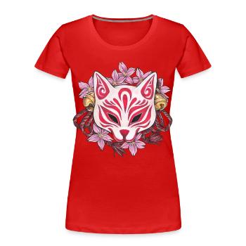 Great Kitsune Inari Kabuki Mask with Cherry Blossoms - Women's Premium Organic T-Shirt - red - Front - Mia (176cm)