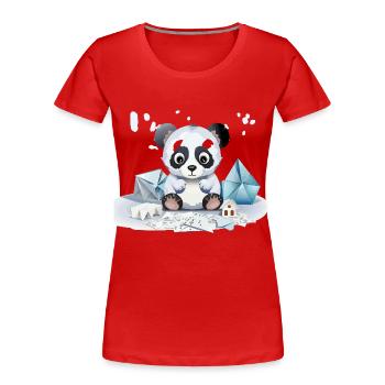 Kuschelpanda im Eisschatz - Frauen Premium Bio T-Shirt - Rot - Vorne - Mia (176cm)