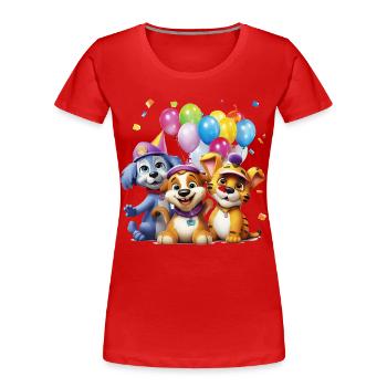 Trio de chiens Balloon Friends - T-shirt bio Premium Femme - rouge - Devant - Mia (176cm)