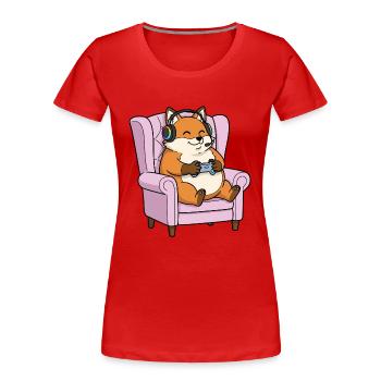 Gamer Fox Animal Playing Video Games Art - Women's Premium Organic T-Shirt - red - Front - Mia (176cm)