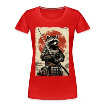Samurai Waschbär Japanisches Ukiyo-e-Racoon Retro  - Frauen Premium Bio T-Shirt - Rot - Vorne - Mia (176cm)