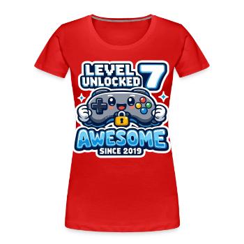 Niveau 7 Débloqué Anniversaire génial 2019 - T-shirt bio Premium Femme - rouge - Devant - Mia (176cm)