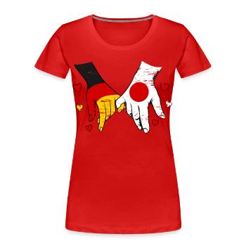 Deutschland_Japan_Flagge_Haendehalten_used - T-shirt bio Premium Femme - rouge - Devant - Mia (176cm)