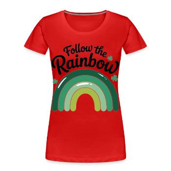 Suivez le t-shirt arc-en-ciel de la Saint-Patrick - T-shirt bio Premium Femme - rouge - Devant - Mia (176cm)