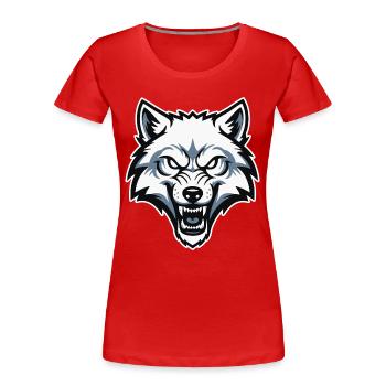 Wild Arctic White Wolf Maskottchen-Maskottchen-Logo - Frauen Premium Bio T-Shirt - Rot - Vorne - Mia (176cm)