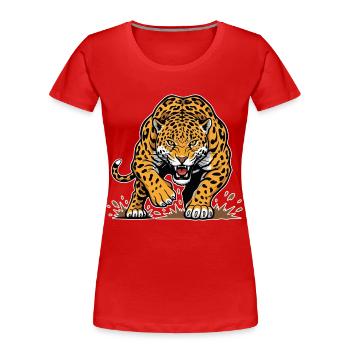 Jaguar Léopard Course Sauvage Mascotte Prédateur - T-shirt bio Premium Femme - rouge - Devant - Mia (176cm)