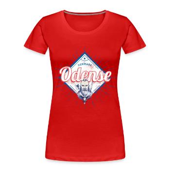 Odense City Denmark with Viking Holiday Souvenir - Women's Premium Organic T-Shirt - red - Front - Mia (176cm)