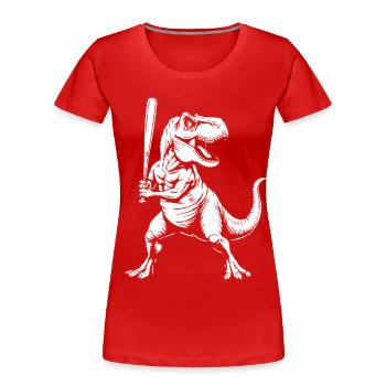 Baseball Baseballer Dinosaurier Baseballspieler - Frauen Premium Bio T-Shirt - Rot - Vorne - Mia (176cm)