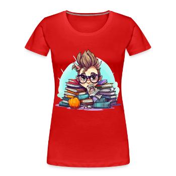 Book nerd in the book pile - Women's Premium Organic T-Shirt - red - Front - Mia (176cm)
