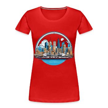 City skyline and bridge in a circle - Women's Premium Organic T-Shirt - red - Front - Mia (176cm)