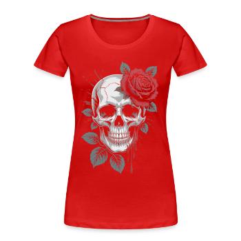 Rose sur le crâne : style de tatouage vintage sombre - T-shirt bio Premium Femme - rouge - Devant - Mia (176cm)