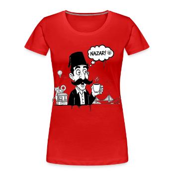 Moustachu au fez et Nazar Café - T-shirt bio Premium Femme - rouge - Devant - Mia (176cm)