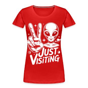 Alien Peace Visitor - Frauen Premium Bio T-Shirt - Rot - Vorne - Mia (176cm)