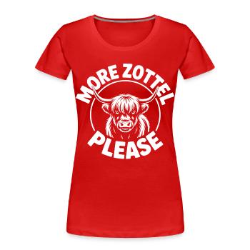 Vache des Highlands / Bœuf des Highlands – J’adore les Highlands - T-shirt bio Premium Femme - rouge - Devant - Mia (176cm)