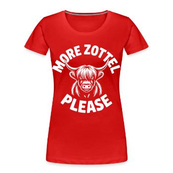 Vache des Highlands / Bœuf des Highlands – J’adore les Highlands - T-shirt bio Premium Femme - rouge - Devant - Mia (176cm)