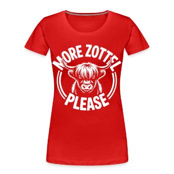 Vache des Highlands / Bœuf des Highlands – J’adore les Highlands - T-shirt bio Premium Femme - rouge - Devant - Mia (176cm)
