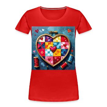 Patchwork Heart Quilt Art - Women's Premium Organic T-Shirt - red - Front - Mia (176cm)