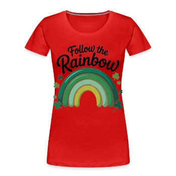 Follow The Rainbow St Patricks Day T-Shirt - Women's Premium Organic T-Shirt - red - Front - Mia (176cm)