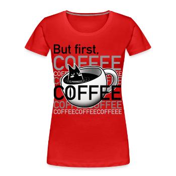 Sleepy_Coffee_cat_in_cup - Women's Premium Organic T-Shirt - red - Front - Mia (176cm)
