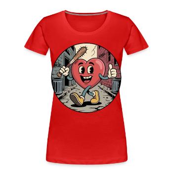 Herzheldengasse Prügel - Frauen Premium Bio T-Shirt - Rot - Vorne - Mia (176cm)