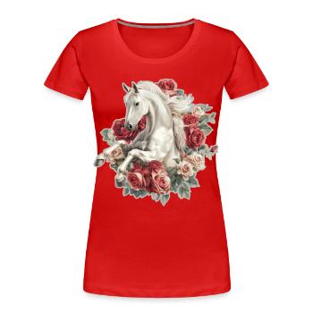 Cheval aux roses - T-shirt bio Premium Femme - rouge - Devant - Mia (176cm)