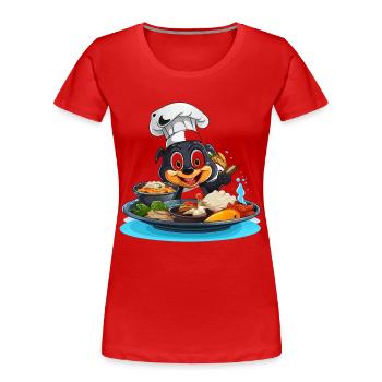Dessin animé Cooking Dog Chef - T-shirt bio Premium Femme - rouge - Devant - Mia (176cm)