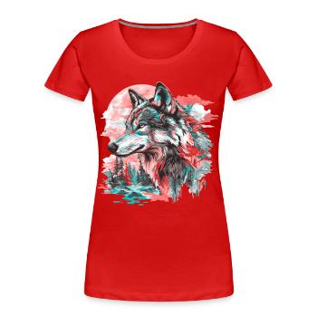 Wolf Wolf's Head Forest Nature Mountains Wilderness Colorful - Women's Premium Organic T-Shirt - red - Front - Mia (176cm)