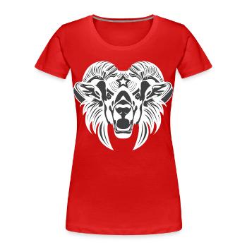 Tierkopf – Fabeltier, Tier, Löwe, Bock, Ram, Buck - Frauen Premium Bio T-Shirt - Rot - Vorne - Mia (176cm)