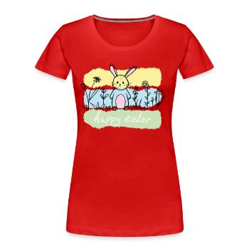 Pastellhase im Frühlingsfeld - Frauen Premium Bio T-Shirt - Rot - Vorne - Mia (176cm)