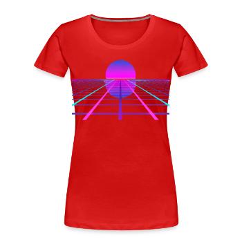 80s Retro Sunset Neon Horizon Gamer - Women's Premium Organic T-Shirt - red - Front - Mia (176cm)