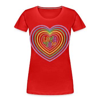 Colorful Love You Text Hearts Shape Print - Women's Premium Organic T-Shirt - red - Front - Mia (176cm)