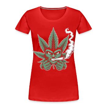 Chemise à cannabis – Cannabis Leaf Face Stoner - T-shirt bio Premium Femme - rouge - Devant - Mia (176cm)