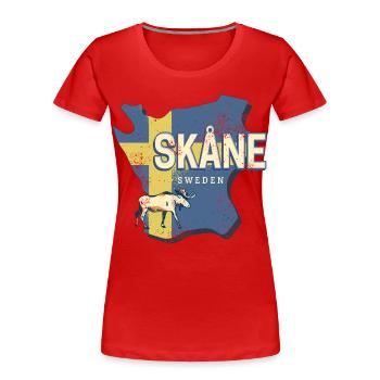 Skane Sweden Province Map Vintage Souvenir - Women's Premium Organic T-Shirt - red - Front - Mia (176cm)
