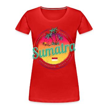 Sumatra Indonesia Retro Sunset Souvenir - Women's Premium Organic T-Shirt - red - Front - Mia (176cm)
