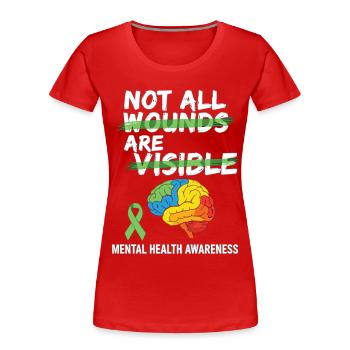 Not All Wounds Are Visible – Mental Health - Women's Premium Organic T-Shirt - red - Front - Mia (176cm)