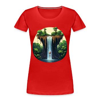 Alien at the waterfall in the jungle - Women's Premium Organic T-Shirt - red - Front - Mia (176cm)
