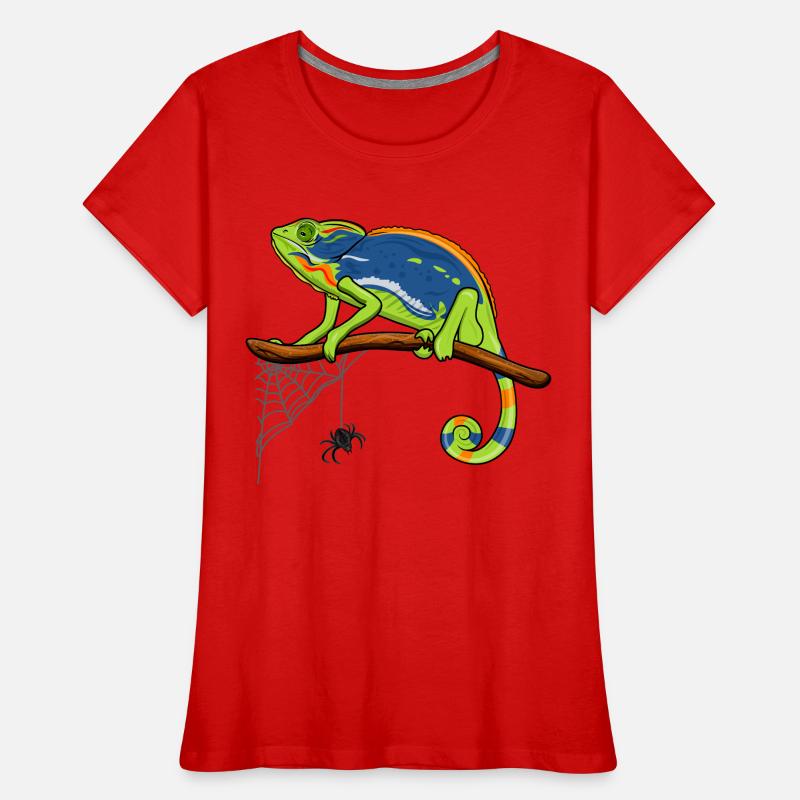Chameleon On Branch with Spider Web Women's Premium Organic T-Shirt