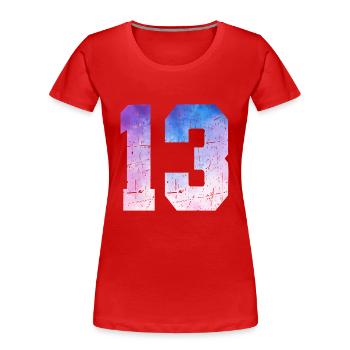 Ausgabe 13 – 13. Jubiläumsgeschenk - Frauen Premium Bio T-Shirt - Rot - Vorne - Mia (176cm)