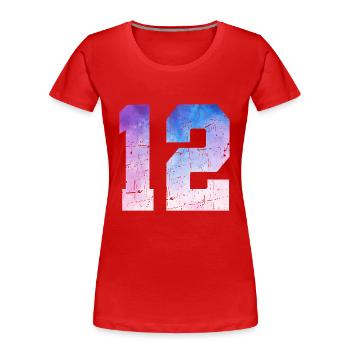 Ausgabe 12 – 12. Jubiläumsgeschenk - Frauen Premium Bio T-Shirt - Rot - Vorne - Mia (176cm)
