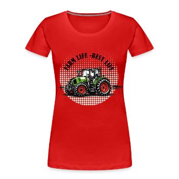 Vie à la ferme – Tracteur vert et rouge style vintage - T-shirt bio Premium Femme - rouge - Devant - Mia (176cm)