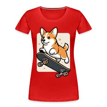 T-shirt Corgi Skateboard – Chien sur Skateboard - T-shirt bio Premium Femme - rouge - Devant - Mia (176cm)